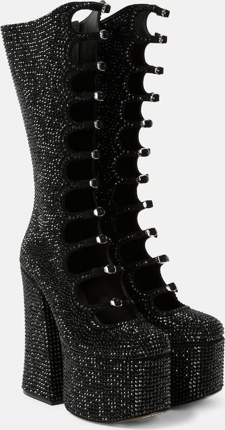 Kiki embellished suede platform knee-high boots