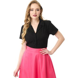 Unique Vintage 1940s Notched Collar Blouse in Black Jacquard at Nordstrom, Size X-Small Short