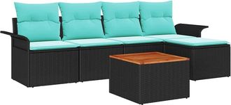 vidaXL Conjunto De Sof&aacute;s De Jard&iacute;n 6 Uds. Negro Y Turquesa Vidaxl