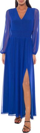 OLEG CASSINI Power Mesh Long Sleeve Dress in Royal at Nordstrom Rack, Size X-Large