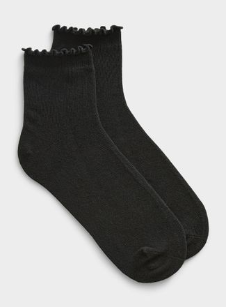 Simons Womens Solid lettuce-trim ankle socks