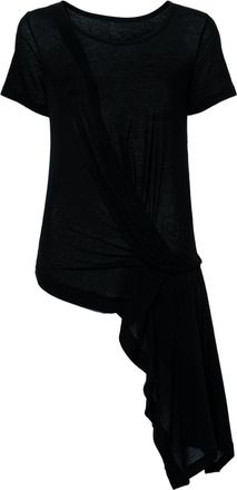 Yohji Yamamoto draped-detail asymmetric T-shirt - women - Cotton - 2 - Black