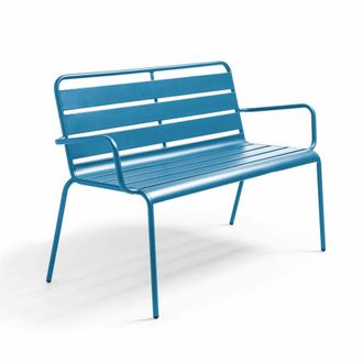 Oviala Banco de jard&iacute;n de metal azul pac&iacute;fico