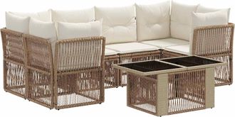 vidaXL Conjunto De Sof&aacute;s De Jard&iacute;n 7 Uds. Beige Rat&aacute;n Sint&eacute;tico Vidaxl