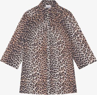 Ganni Mixed Leopard Print Cotton Shirt - Size 36 Organic