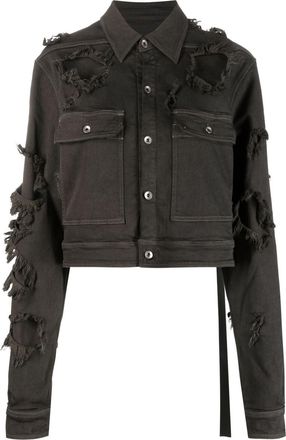 Rick Owens distressed-effect cropped denim jacket - women - Cotton/Polyester/Synthetic Rubber - M - Grey