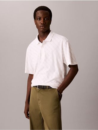 Calvin Klein Mens Liquid Touch Monogram Logo Polo Shirt - White - 2XL