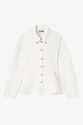 Ganni White Ivory Peplum Shirt - Size 10/12 Organic Cotton