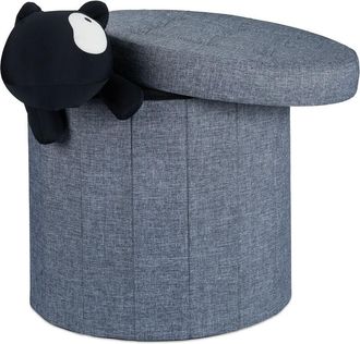 Relaxdays Round Storage Ottoman Size l, Lidded Footstool, Padded Storage Seat, hwd: 43x45x45 cm, Dark Grey - Relaxdays