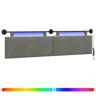 vidaXL Cabecero Colgante Con Luz Led Gris Claro Tela De Pana Vidaxl