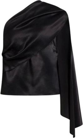Alberta Ferretti Satijnen top met &eacute;&eacute;n schouder en draperie - Dames - Tops - Zwart - Maat: M Satijn