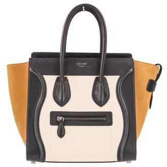 Celine Beige Black White Leather Handbag Tote Bag (Pre-Owned)