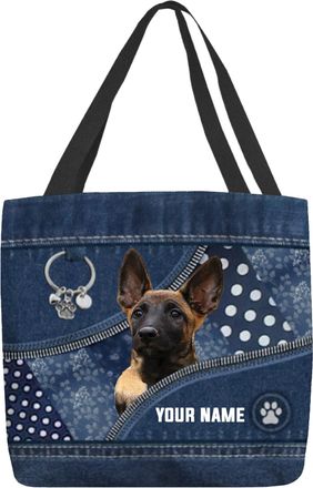 Generic Women Tote Bag Reusable Shoulder Bag Foldable Handbag Hobo Bag For Beach Shopping Travel Gym Picnic Personalized Belgian Malinois Dog, Zipper Dog