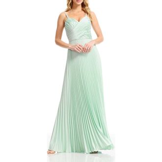 Dress The Population Pleated Satin Gown in Mint at Nordstrom, Size Xx-Large