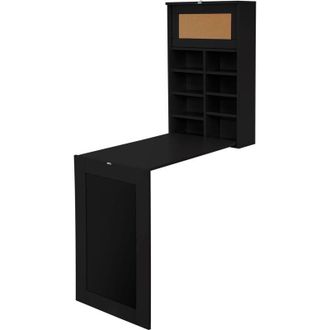 ML Design Ml-design Mesa Plegable De Pared Negra, Escritorio De Trabajo Multifuncional Con Pizarra Frontal, Corcho Y Estanter&iacute;a De Almacenamiento En Cocina, Sal
