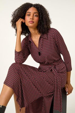 Roman Geometric Stretch Midi Shirt Dress
