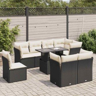 vidaXL Set De Sof&aacute;s De Jard&iacute;n Con Cojines 9 Pzas Rat&aacute;n Sint&eacute;tico Negro Vidaxl