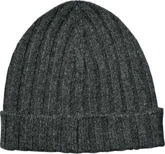 Gran Sasso Ribbed Cashmere Beanie - Heren - Hoeden - Grijs - ONE Size - Kasjmier - Accessoires