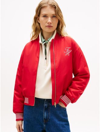 Tommy Hilfiger Womens Padded Twill Bomber Jacket - Red - XL