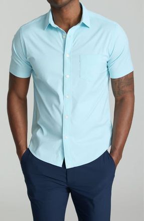 UNTUCKit Gironde Short Sleeve Performance Button-Up Shirt in Sea Blue at Nordstrom, Size X-Large