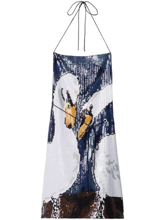 Burberry Midi-jurk met pailletten en zwaanpatroon - Blauw