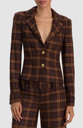 Alice & Olivia Macey Shrunken Plaid Blazer in Dark Chocolate/camel at Nordstrom, Size 10