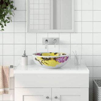 Berkfield Home Countertop Basin Multicolour Round OE&para;41x14 cm Ceramic in White | Size: 41x14 cm
