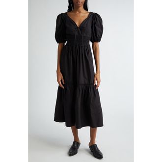 Ganni Organic Cotton Poplin Tiered Dress in Black at Nordstrom Rack, Size 4 Us / 36 Eu