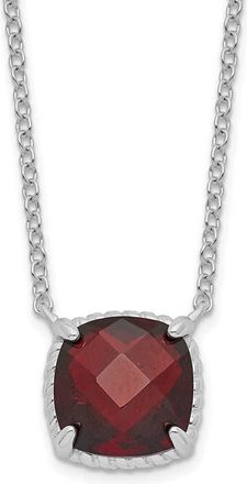 Diamond2Deal Sterling Silver Rhodium-plated Square Garnet Pendant Necklace