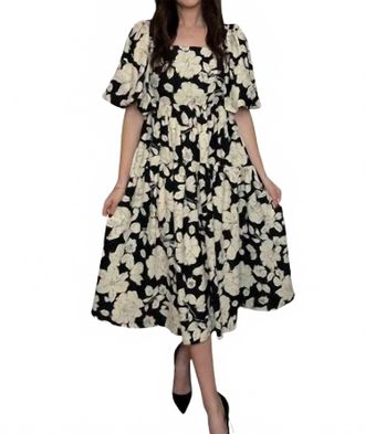 Entro Classic Petals Midi Dress In Black