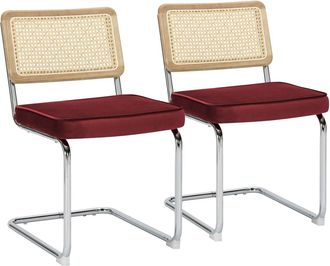 Oviala Juego de 2 sillas de acero y terciopelo burdeos