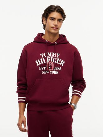 Tommy Hilfiger Mens Relaxed Fit Embroidered Logo Hoodie - Burgundy - XL