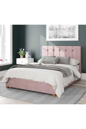 Aspire Home Accents Hepburn Upholstered Ottoman Storage Bed, Pure Pastel Cotton Fabric in Rose | Size: Super King