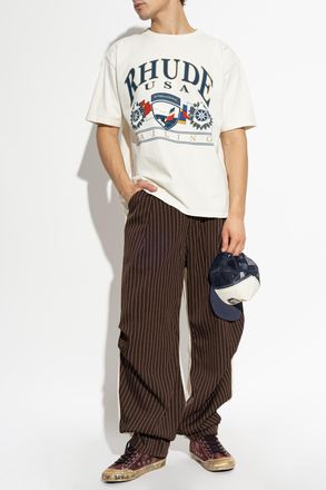 Rhude T-shirt With Logo, Mens, Cream