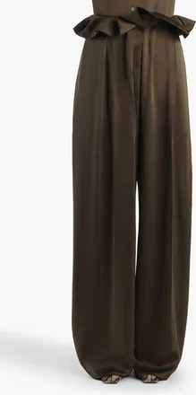 Khaite Kira Pleated Silk Pants in Dark Olive at Nordstrom, Size 6
