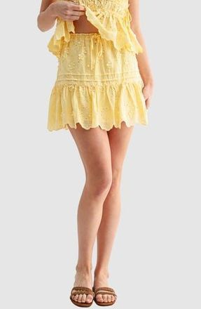All in Favor Tiered Embroidered Cotton Eyelet Miniskirt in Lemon at Nordstrom Rack, Size X-Small