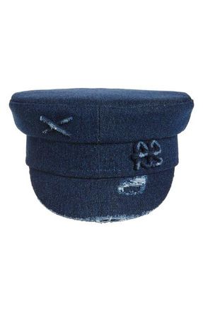 Ruslan Baginskiy Distressed Denim Newsboy Cap in Blue at Nordstrom, Size X-Small