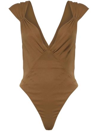 Saint Laurent Semi-Sheer Cross-Back Bodysuit In Silk Muslin