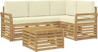 vidaXL Conjunto De Sof&aacute;s De Exterior 5 Uds. Blanco Y Crema Poli&eacute;ster Vidaxl