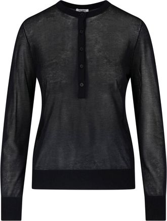 Filippa K Black Lightweight Semi-Sheer Round Neck Sweater