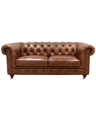 Pasargad Home Leather Chester Bay Tufted Loveseat