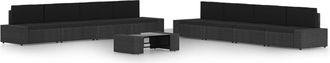 vidaXL Set De Muebles De Jard&iacute;n 9 Pzas Rat&aacute;n Sint&eacute;tico Y Cojines Negro Vidaxl