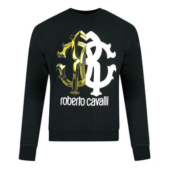 Roberto Cavalli Monogram Print Logo Black Sweatshirt