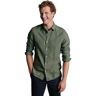 CHARLES TYRWHITT Plain Pure Linen Shirt in Olive Green at Nordstrom, Size Xx-Large