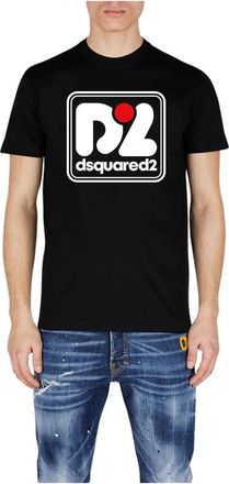 Dsquared2 Zwart T-shirt met Print aan de Voorkant - Heren - T-shirts - Zwart - M - Katoen - Tops