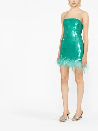 Giuseppe Di Morabito Sequinned Feather-Trimmed Minidress - Aqua