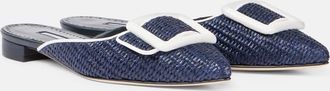 Manolo Blahnik Maysale leather-trimmed raffia mules