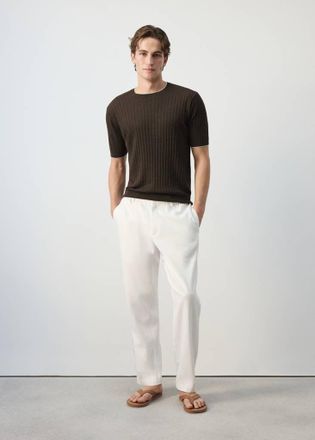 Mango Maglietta misto lino lyocell coste marrone - Uomo - XXL - MANGO MAN