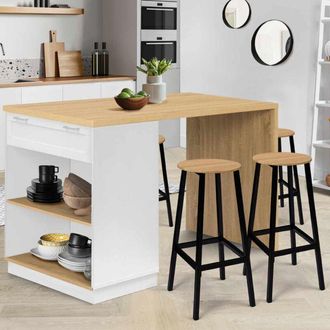 IDMarket Idmarket - Vito 130 Cm Blanco 4 Personas Isla Central Con Encimera De Madera