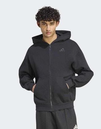 adidas adidas kit - Felpa nera con cappuccio e zip con logo piccolo-Nero